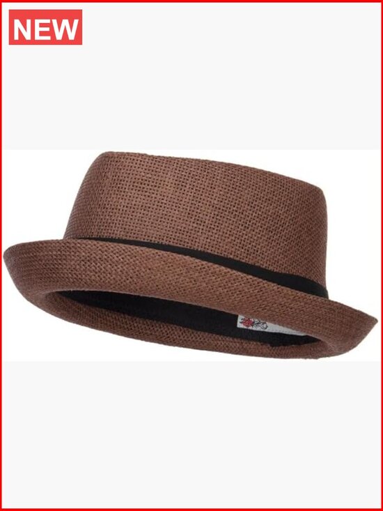 Large Solid Upbrim Pork Pie Fedora Hat Paper Straw